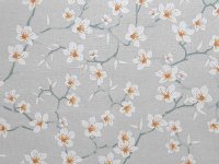 Tissu 100% coton fleurs d'amandier sur fond perle 150 cm de large