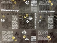 Toile cirée motifs floraux et géométriques sur fond gris foncé