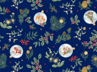 Tissu de Noël 100% coton motif gui sur fond bleu laize 150 cm
